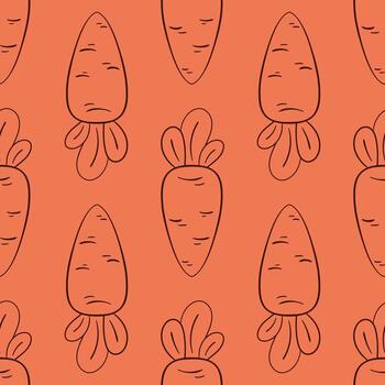 seamless pattern with a carrot outline on an orange background, minimalist autumn design vector