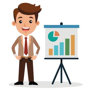 Businessman presenting financial data on a board with chart elements for business related concepts vector