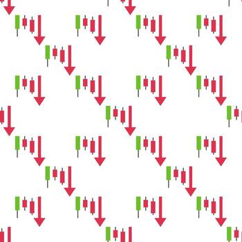 Red Arrow with Falling Candlestick Chart Crypto Trading seamless pattern vector