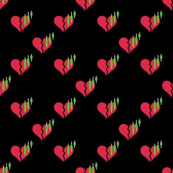 Candlestick Chart with Red Broken Heart Crypto Trading seamless pattern vector