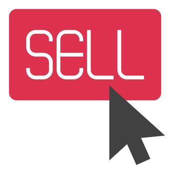 Red Sell Button with mouse cursor icon or logo element vector