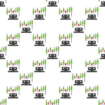 Robot with Candlestick Chart Crypto Trading Algorithms seamless pattern vector