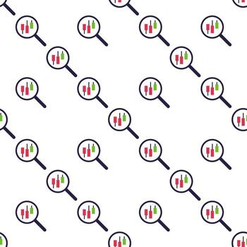 Magnifier with Candlestick Chart Trading and Investment seamless pattern vector