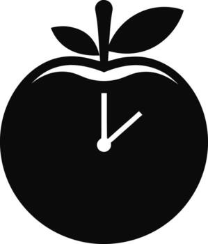 Black silhouette of an apple with a clock face isolated on white background isolated on transparent background vector