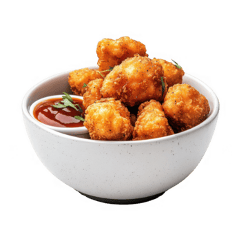 uma tigela do frito frango pepitas com ketchup png