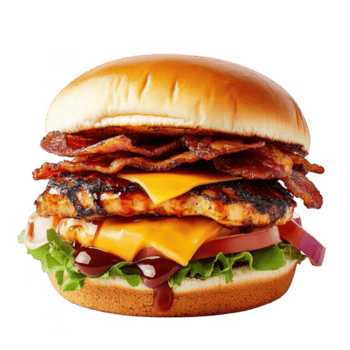 uma ampla hamburguer com bacon, queijo e alface png