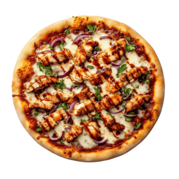 uma pizza com frango, cebolas e ervas em isto png