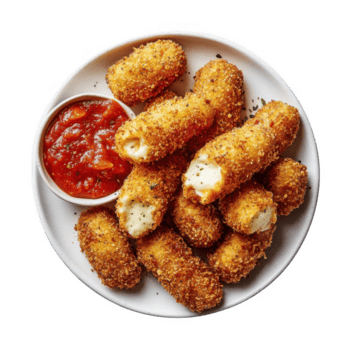 uma prato do frito queijo Gravetos com ketchup png