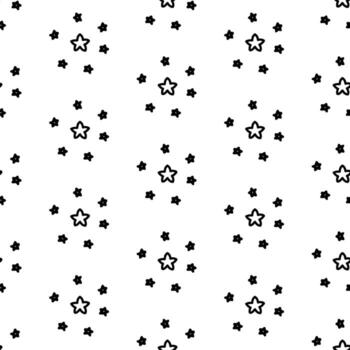 modelo en el formar de mini cinco puntas estrellas en un grupo. convexo estrellas. negro línea en blanco. sin costura textura. linda para niños dibujo. forma, repitiendo símbolo. minimalista lineal estilo vector