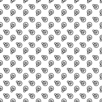 Pattern doodle mini round light bulbs. Heart inside. Idea. Line black on white. Seamless texture. Cute drawing for kids. Shape, symbol repeating in rotation. Minimalistic linear style vector