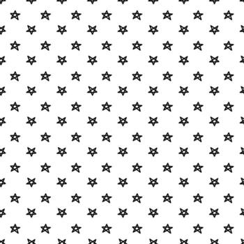 Doodle pattern mini stars of the same size. The line is black on white. Seamless texture. Cute children's drawing. Shape, symbol repeating in rotation. Minimalistic linear style vector
