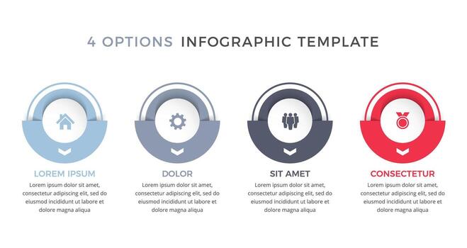 Infographic design template with four parts with place for icons and text, process, workflow template vector