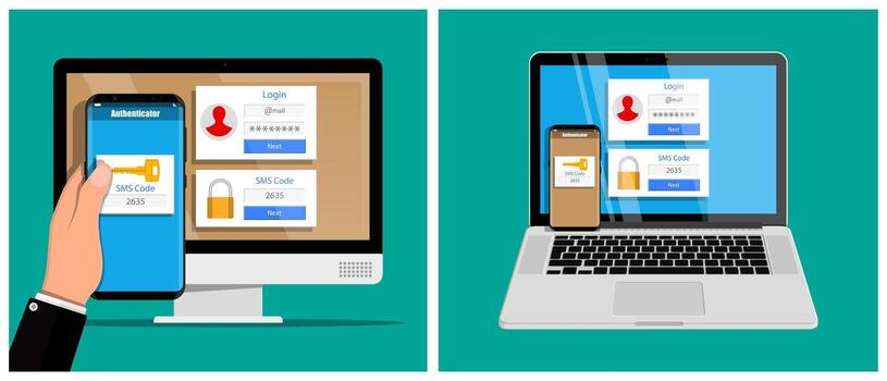 Two-factor authentication login screens vector