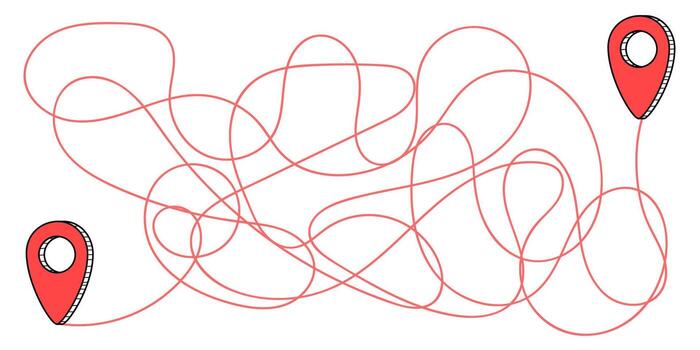 Winding paths connect navigation markers in a maze-like design. vector