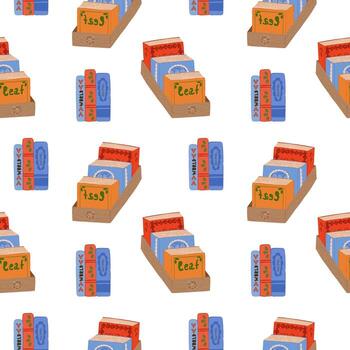 Cute seamless pattern with books, stack of books and books in a drawer, hand drawn on a white background. Cozy autumn pattern for book lovers vector