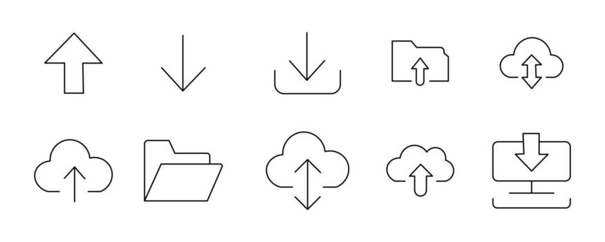 Cloud upload and download icon set isolated on white background vector