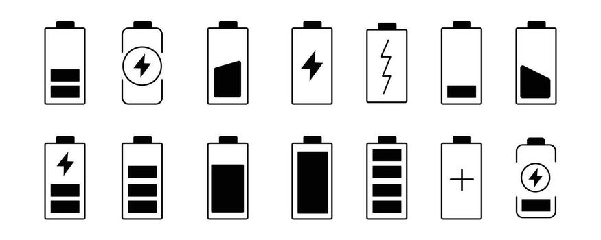 Battery charge level icons isolated on white background for user interface design vector