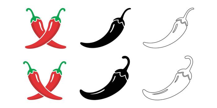 Red chili pepper in different styles isolated on white background for design vector