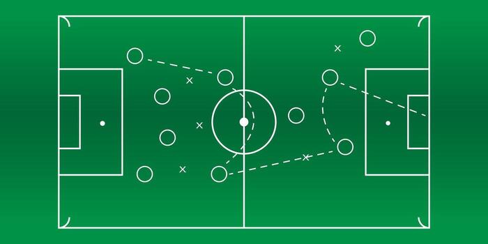 Soccer field with tactical scheme showing players and strategy lines. vector