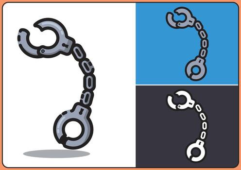 illustration of handcuffs in flat cartoon style. Multiple variations with different backgrounds. Suitable for concepts related to law enforcement, security, police, prison, crime, justice. vector