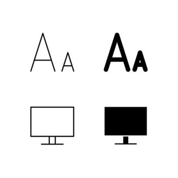 User Interface Font Size and Screen Icons in Glyph and Line Variation vector