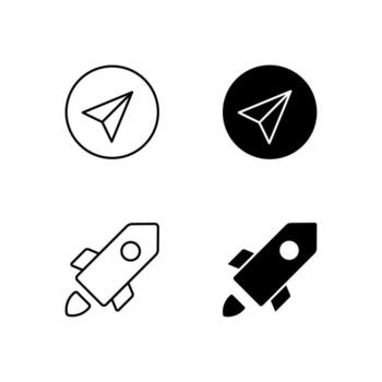 User Interface Rocket and Compass Icons in Glyph and Line Variation vector