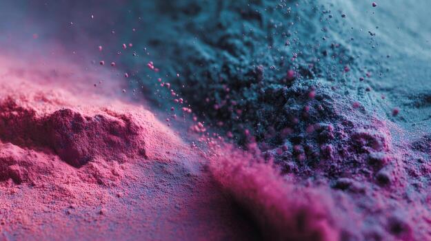 Pink and blue powder particles colliding and exploding, creating a vibrant and dynamic abstract composition with a sense of motion and energy photo