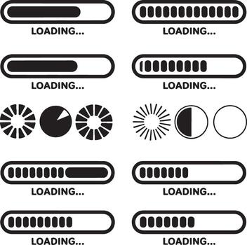 Loading bar and progress circle icons in black and white Keywords loading progress bar vector