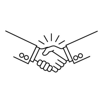 esta sencillo línea Arte capturas el esencia de un exitoso negocio trato. dos manos corchete en un firma apretón de manos, simbolizando confiar cooperación y mutuo comprensión en comercio. vector