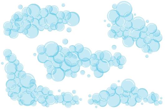 Set of flat icons with soap bubbles. Soap foam bubbles, oxygen bubbles, water bubble vector