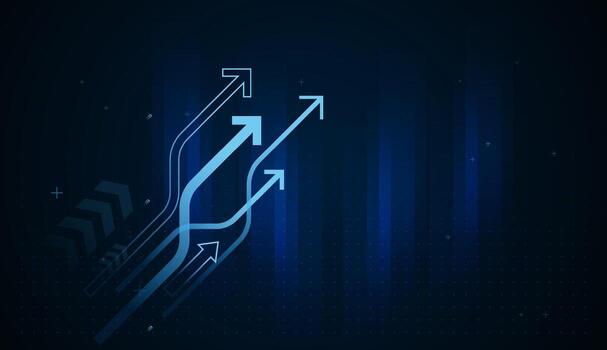 upward arrows with smooth curves, reflecting adaptability, rising opportunities with Multiple glowing arrows rise upward with varying curved paths to success and growth business vector