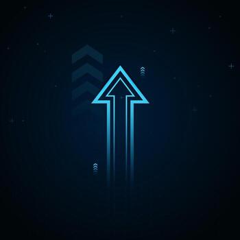 A blue arrows rise against a dark digital grid, symbolizing growth, ambition, and forward progress. The largest arrow stands out, representing leadership and strong upward vector