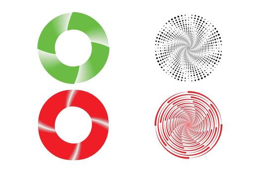 Abstract Circular Geometric Shapes. Colorful Spiral, Halftone Dots, Optical Circle Patterns Illustration. vector