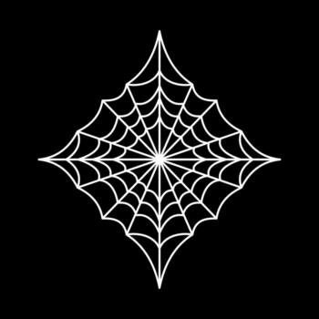 White spider web icon on black background. Symmetrical web shape in outline style. vector