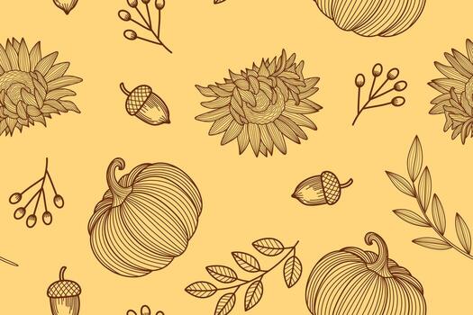 Doodle fall pattern line art seamless pattern vector