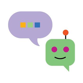 Flat design robot with speech bubbles, AI communication symbol.Virtual assistant bot for online chat and support, modern technology graphic. vector