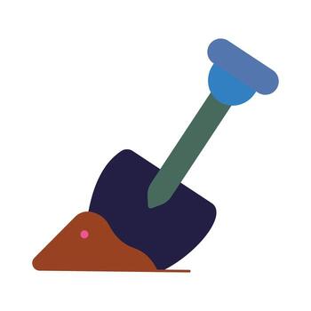 Simple flat design illustration of a spade digging in the soil.Digging tool symbol for manual labor and landscaping projects. vector
