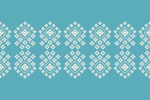 Fabric pattern motif with blue color background ethnic motifs pixel style cute. vector