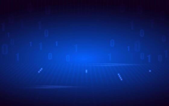 Abstract blue technology background floating binary code data digital grid vector