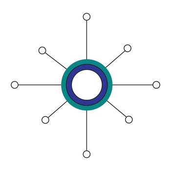 Abstract circular diagram with radiating lines and circles, isolated on white background vector