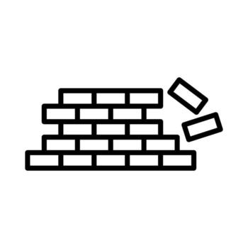 under construction icon, flat design unsafe building break down brickwall with falling bricks broken warning interface element for app ui ux web button isolated on white background, eps 10 vector