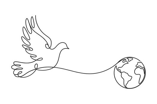 Bird pulling planet Earth with a string in line art vector