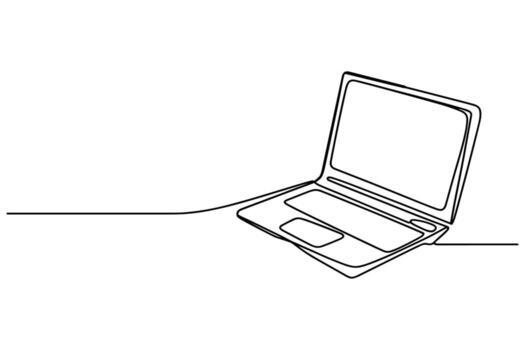 Open laptop computer continuous line illustration technology vector