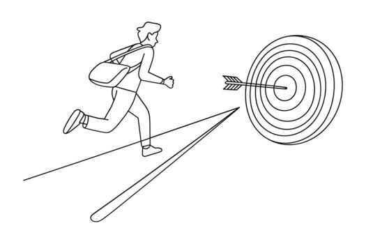 Man running towards a bullseye target with arrow line art vector