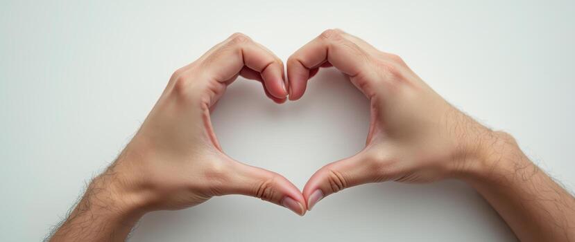 Two hands form a heart shape against a white background. photo