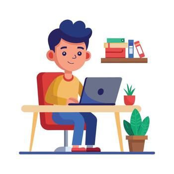 A boy intently typing away on a laptop learning the basics of computer programming vector