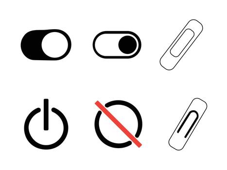 set of toggle, power, and paperclip icons. on white background. vector
