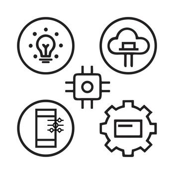 Modern technology icons for innovation and digital solutions centralized core idea cloud data device management vector