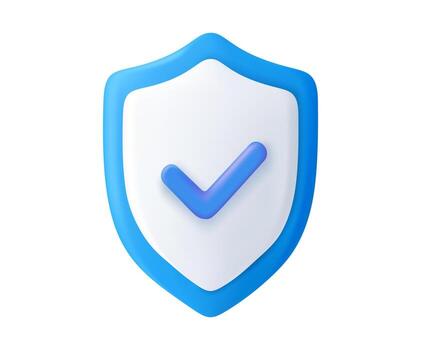 3d Shield Icon with Check Mark for Security vector