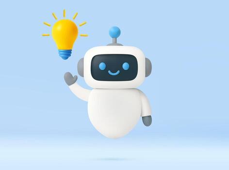 3d chatbot con bombilla idea símbolo vector